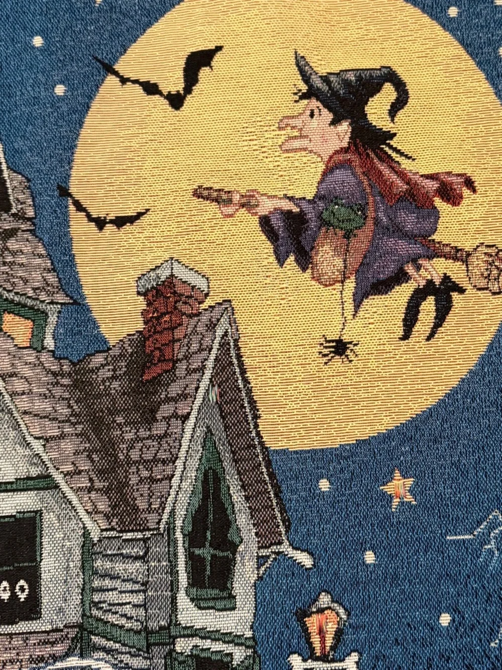 VTG Boo Hill Halloween Tapestry Whimsigoth Haunted House 26x36 no lights